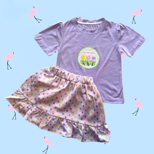 Girl T-Shirt & Skirt Polka Dots 100% Cotton (F4276)