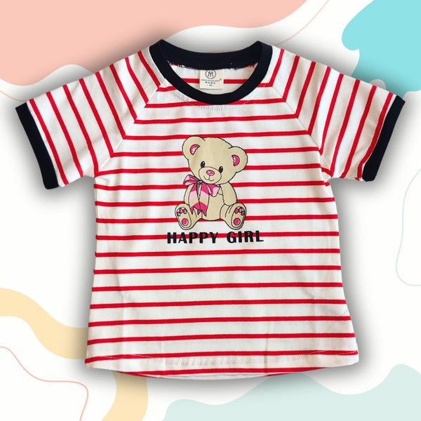 Girl T-Shirt Happy Girl Teady Bear 100% Cotton